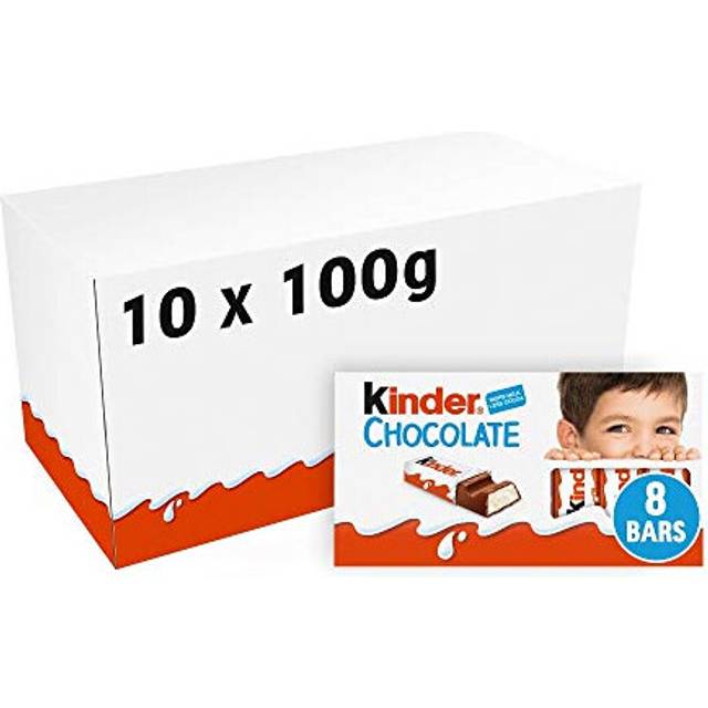 Kinder Chocolate Small Bars, Bulk Chocolate Gift Box, Fine Milk Chocolate Bar with a Milky Filling, Pack of 10 x 100g