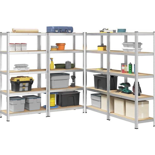 vidaXL 5-Layer Heavy-duty Shelves 4 pcs Silver Steel&Engineered Wood