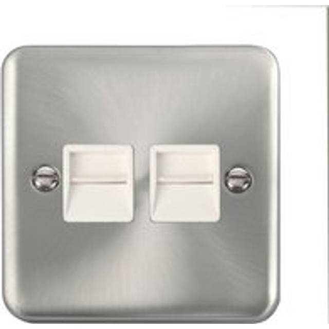 Se Home - Curved Edge Satin / Brushed Chrome Master Telephone Twin Socket - White Trim