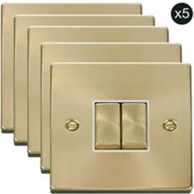 5 PACK - Satin / Brushed Brass 10A 2 Gang 2 Way Ingot Light Switch - Gold - One Size