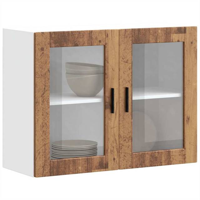 vidaXL Kitchen Wall Cabinet with Glass Door Porto Old Wood - Brown