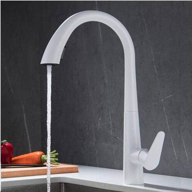 Cyslmuk - Kitchen faucet with pull-out spray Single-lever faucet 360° swivel hot and cold available in white stainless steel