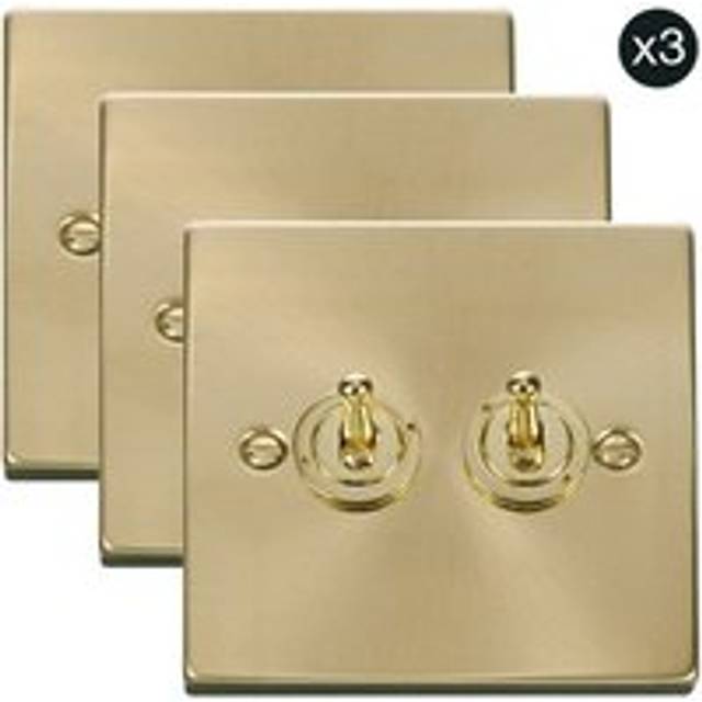 3 PACK - Satin / Brushed Brass 2 Gang 2 Way 10AX Toggle Light Switch - Gold - One Size