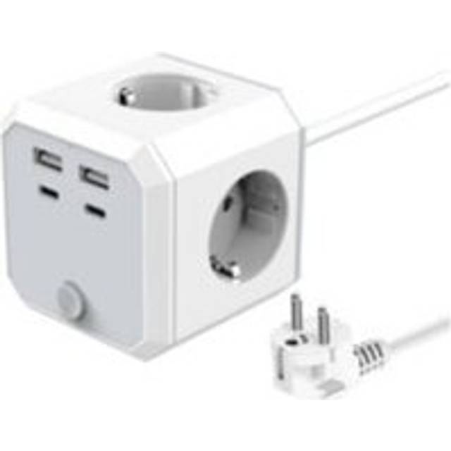 Ikodm - Cube Power Strip with 4 Sockets and 3 usb Ports, 1.8m Power Strip Tower Suitable for Home and Office, White