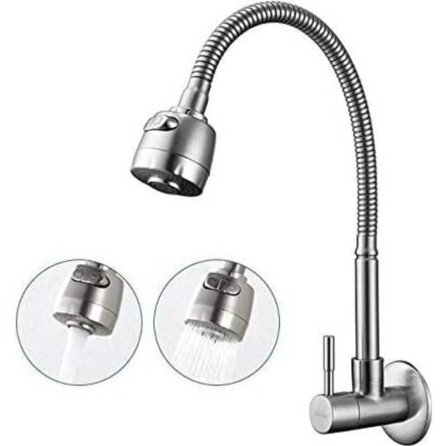 Rosemary - 180° Rotatable Wall Mounted Kitchen Faucet with 2 Functions Single Cold Water Kitchen Sink Mixer Tap Wall Mounted Brushed Surface Spring