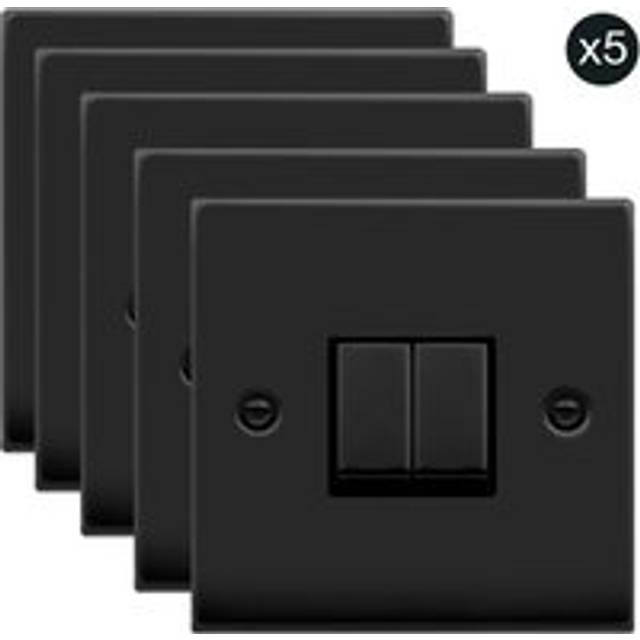 5 PACK - Matt Black 10A 2 Gang 2 Way Ingot Light Switch - One Size