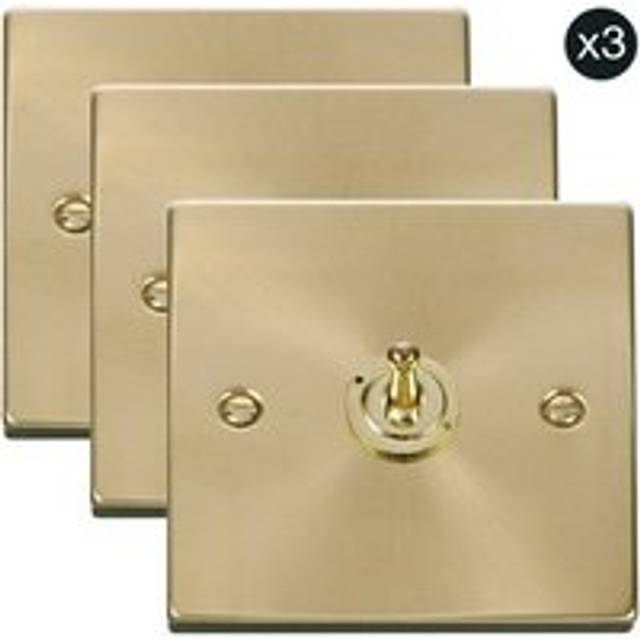 3 PACK - Satin / Brushed Brass 1 Gang 2 Way 10AX Toggle Light Switch - Gold - One Size