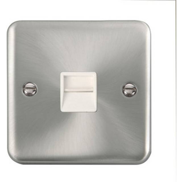 Se Home - Curved Edge Satin / Brushed Chrome Master Telephone Single Socket - White Trim