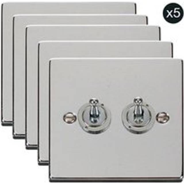5 PACK - Polished Chrome 2 Gang 2 Way 10AX Toggle Light Switch - Silver - One Size