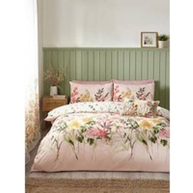 Catherine Lansfield Countryside Floral Reversible Duvet Cover Bedding Set Pink