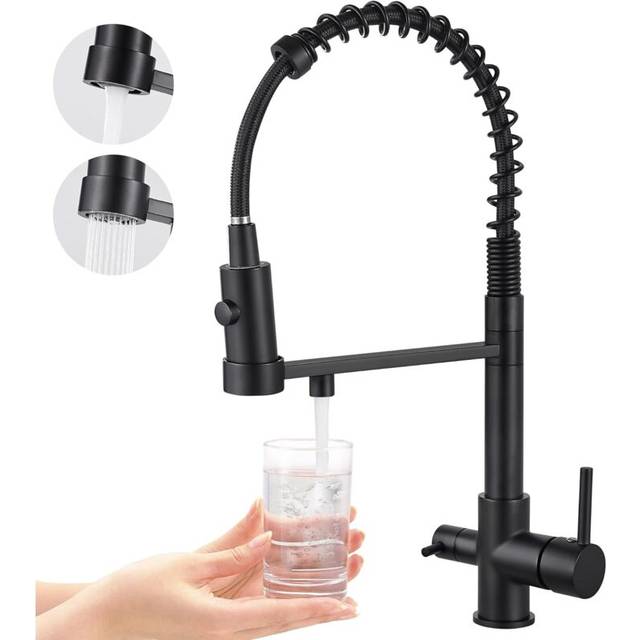 Cyslmuk - Three Way Kitchen Faucet, Pull Out Kitchen Faucet, Brass Sink Faucet, 3 in 1 Water Filter Mixer Tap (Matte Black)