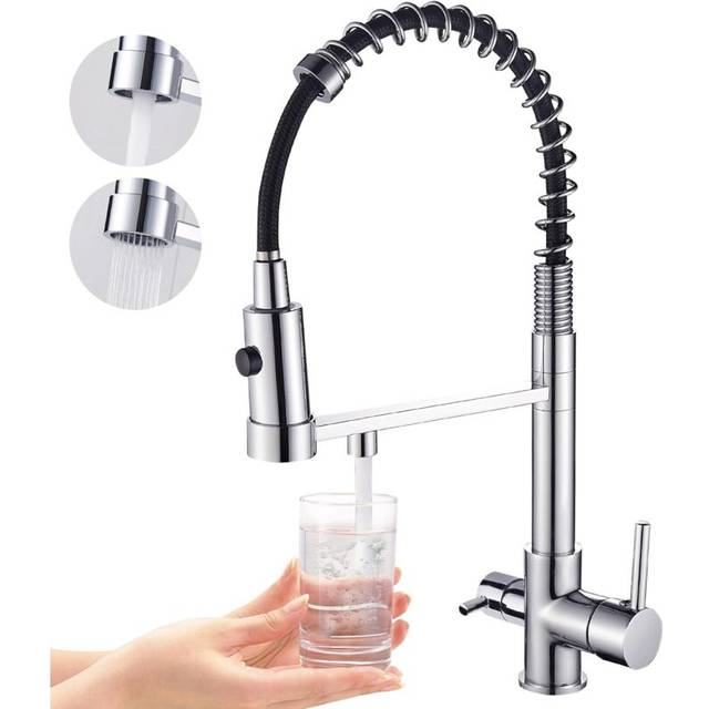 Cyslmuk - Three Way Kitchen Faucet, Pull Out Kitchen Faucet, Brass Sink Faucet, 3 in 1 Water Filter Mixer Tap (Chrome)