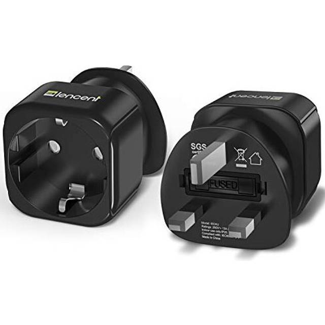 2X EU to UK Plug Adapter, Europe Schuko 2 Pin to 3 Pin UK Travel Adaptor, European Euro to British Adapter- Black