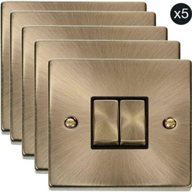 5 Pack - Antique Brass 10A 2 Gang 2 Way Ingot Light Switch - Black Trim - Se Home - One Size