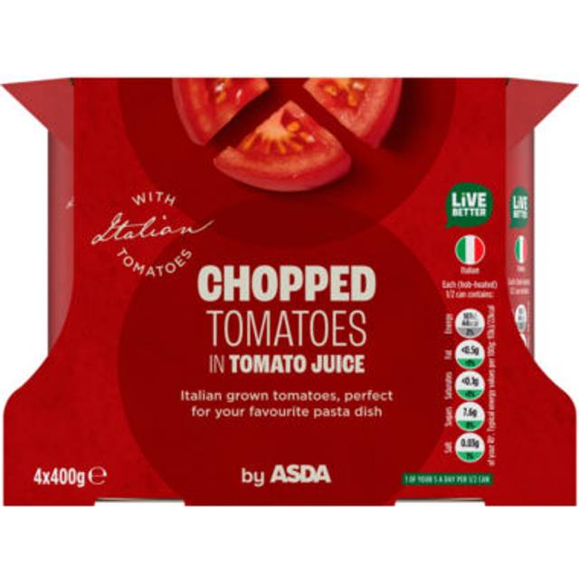 ASDA Chopped Tomatoes in Tomato Juice 4 x 400g
