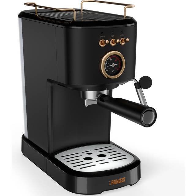 Princess Espressomaskin, 1100 W, 20 bar, muggvärmare, ångmunstycke, 1,2 l tank, kompatibel med malet kaffe och kapslar, lätt att rengöra, automatisk avstängning, 01.249417.01.001