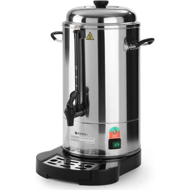 HENDI Kaffe-Perkolator, Dubbelväggig, Energisparande, Inbyggd Filterbehållare, För Grovt Malet Kaffe, Inget Pappersfilter Krävs, 6 L, 230 V, 1 500 W, Ø241 X (H) 480 Mm, Rostfritt Stål 18/0, Silver