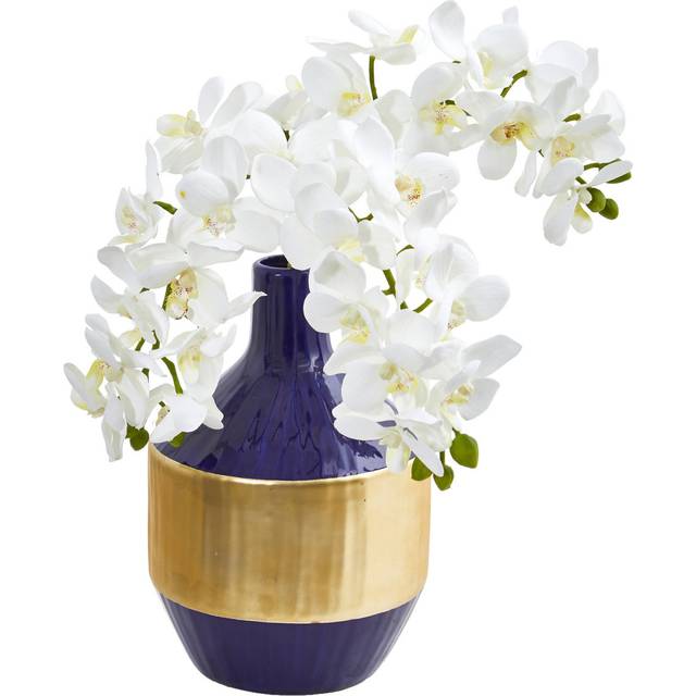 Phalaenopsis Orchid Artificial in Blue and Gold Designer Vase
