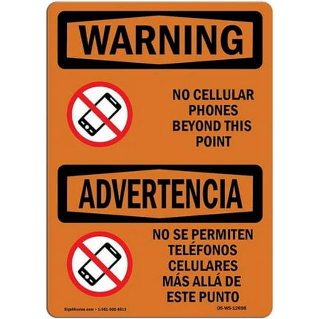 SignMission OS-WS-D-35-L-12698 OSHA Warning Sign - No Cellular Phones Bilingual
