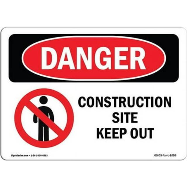 SignMission OS-DS-D-35-L-1099 OSHA Danger Sign - Construction Site Keep Out