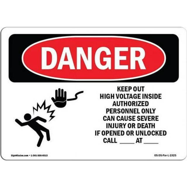 SignMission OS-DS-D-35-L-1925 OSHA Danger Sign - Keep Out High Voltage