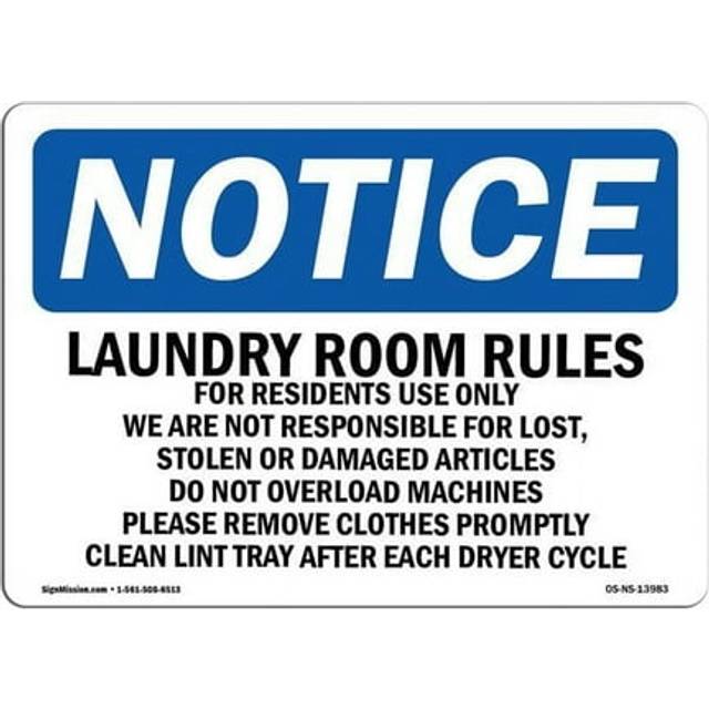 SignMission OS-NS-D-35-L-13983 OSHA Notice Sign - Laundry Room Rules for Residents Use Only