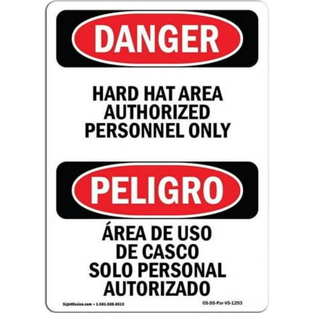 SignMission OS-DS-D-35-VS-1293 OSHA Danger Sign - Hard Hat Area Authorized Bilingual