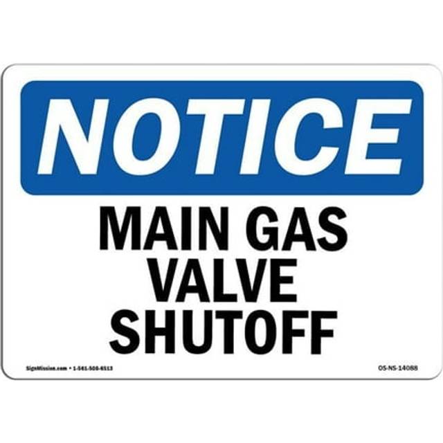 SignMission OS-NS-P-710-L-14088 OSHA Notice Sign - Main Gas Valve Shutoff