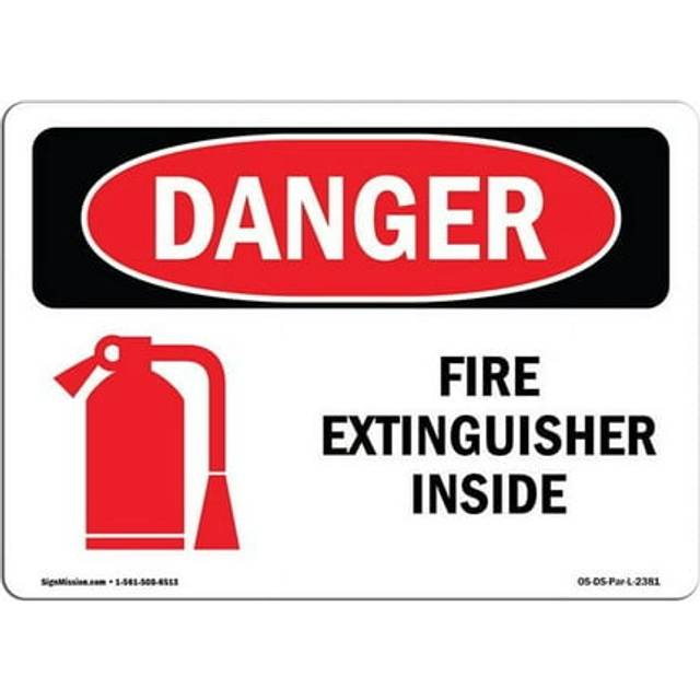 SignMission OS-DS-P-710-L-2381 OSHA Danger Sign - Fire Extinguisher Inside