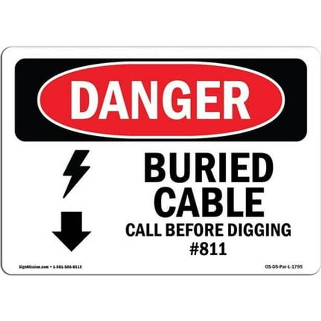 SignMission OS-DS-D-35-L-1795 OSHA Danger Sign - Buried Cable Call Before Digging No.811