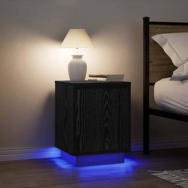 vidaXL Bedside Cabinets with LED Lights 2 pcs Black 38x34x50 cm