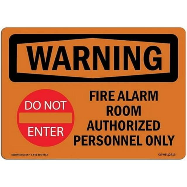 SignMission OS-WS-D-35-L-12613 OSHA Warning Sign - Fire Alarm Room Authorized with Symbol