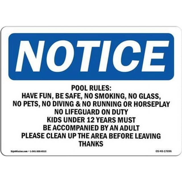 SignMission OS-NS-P-710-L-17696 OSHA Notice Sign - Pool Rules Have Fun, Be Safe, No Smoking