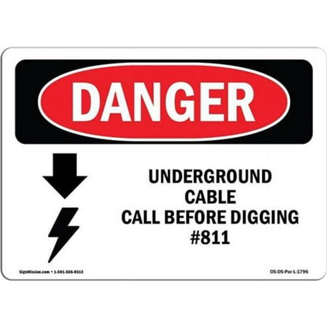 SignMission OS-DS-D-35-L-1796 OSHA Danger Sign - Underground Cable Call Before Digging No.811