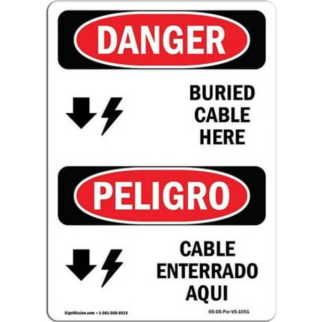 SignMission OS-DS-P-710-VS-1051 OSHA Danger Sign - Cable Buried Here Bilingual