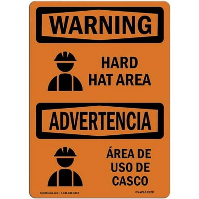 SignMission OS-WS-D-35-L-12628 OSHA Warning Sign - Hard Hat Area Bilingual