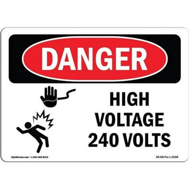 SignMission OS-DS-D-35-L-2198 OSHA Danger Sign - High Voltage 240 Volts