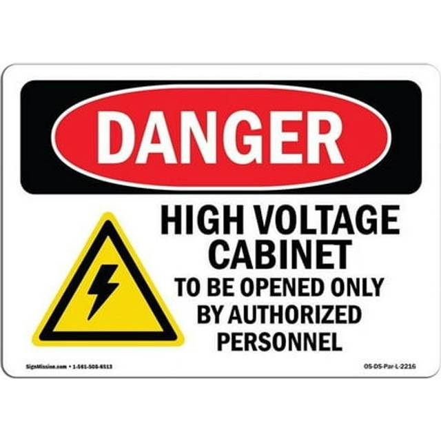 SignMission OS-DS-D-35-L-2216 OSHA Danger Sign - High Voltage Cabinet to Be Opened
