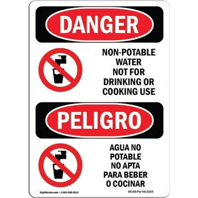 SignMission OS-DS-P-710-VS-1503 OSHA Danger Sign - Non-Potable Water No Drinking Bilingual