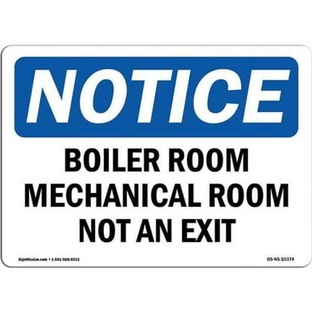 SignMission OS-NS-D-35-L-10374 Notice Boiler Room Mechanical Room Not An Exit OSHA Decal Sign