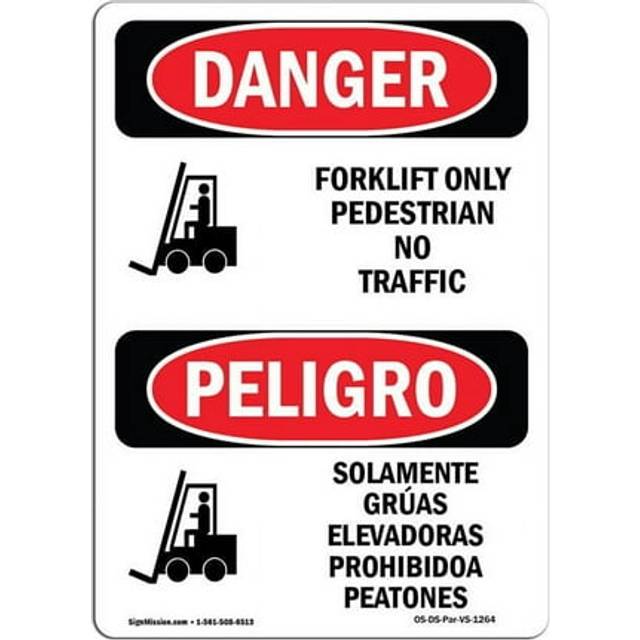 SignMission OS-DS-P-710-VS-1264 OSHA Danger Sign - Forklift Only No Pedestrian Bilingual