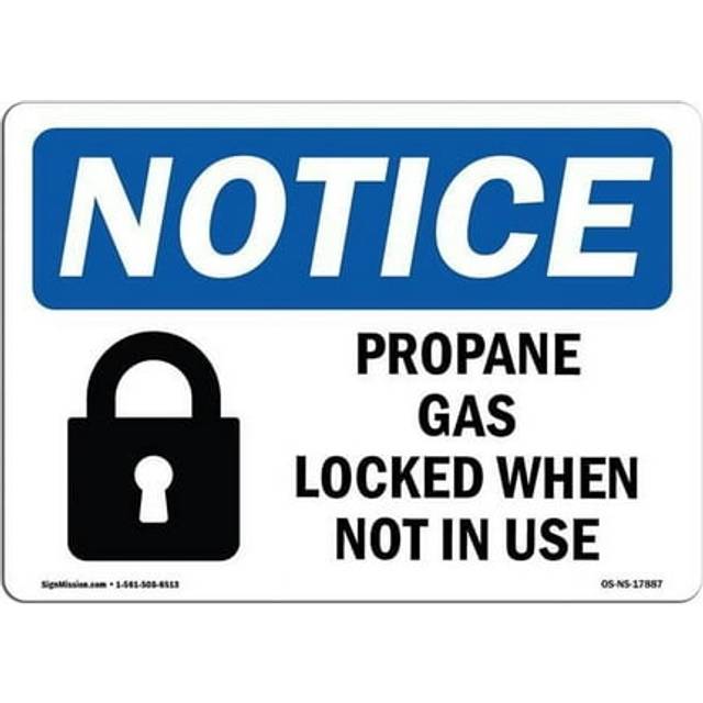 SignMission OS-NS-D-35-L-17887 OSHA Notice Sign - Propane Cage Locked When Not in Use with Symbol