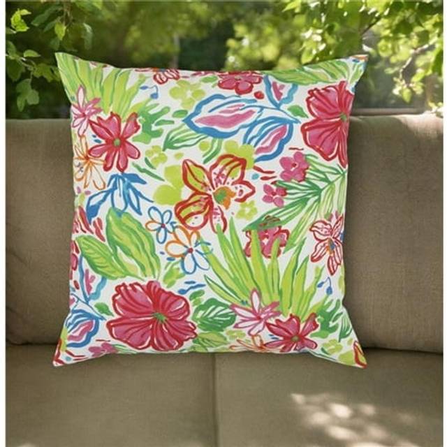 HomeRoots 403532 22 in. White Green & Pink Tropical Indoor Outdoor Throw Pillow