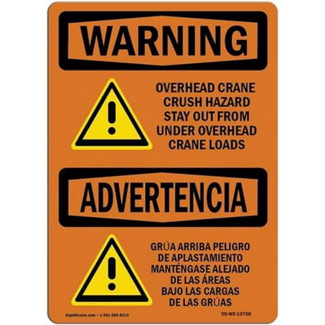 SignMission OS-WS-D-35-L-12738 OSHA Warning Sign - Overhead Crane Crush Hazard Bilingual