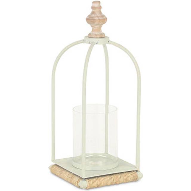 Cheungs 5888WT Thistledale White Metal Lantern with Wood & Rope Accents