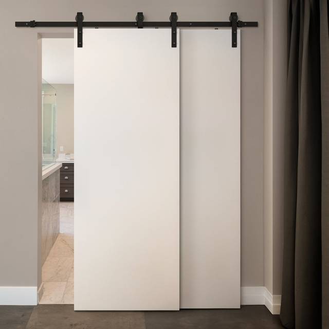 Leader Matt Black 1.98m Sliding Barn Door Track - Overlapping Face-Mounted Pair (119287)