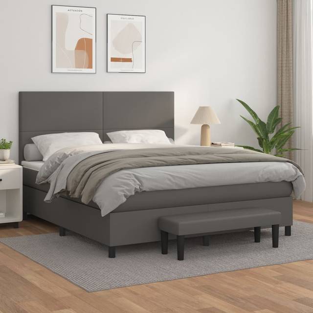 vidaXL Ramsäng med madrass grå 180x200 cm konstläder