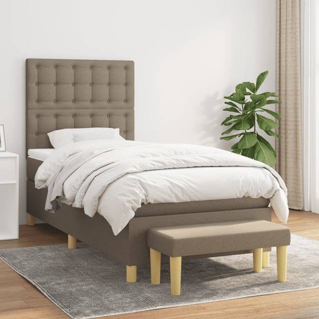 Ramsäng med madrass taupe 80x200 cm tyg