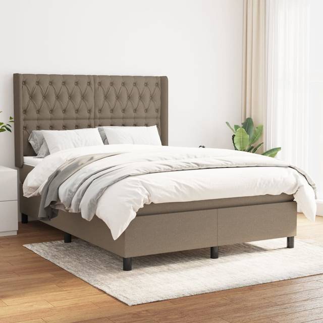 Ramsäng med madrass taupe 140x190 cm tyg