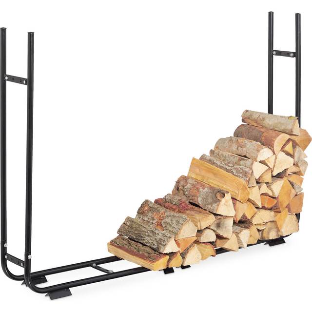 Adjustable firewood rack, steel log cradle, c-shaped wood storage, indoors & outdoors, log holder, black - Relaxdays